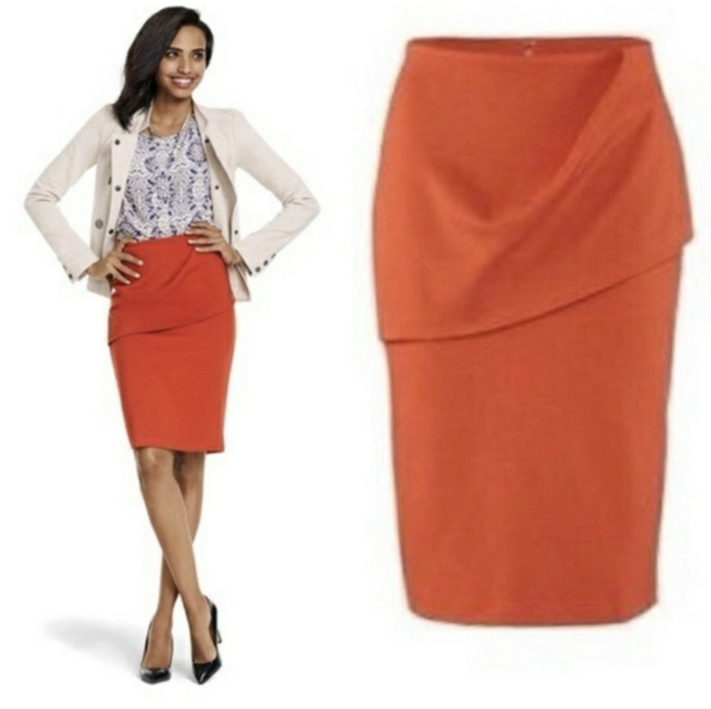 CAbi Overlay Burnt Orange Layered Pencil Skirt Size 8
